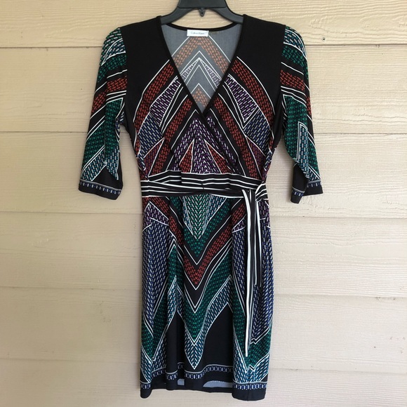 Calvin Klein Dresses & Skirts - Calvin Klein Faux Wrap Black Multicolor Dress Belt